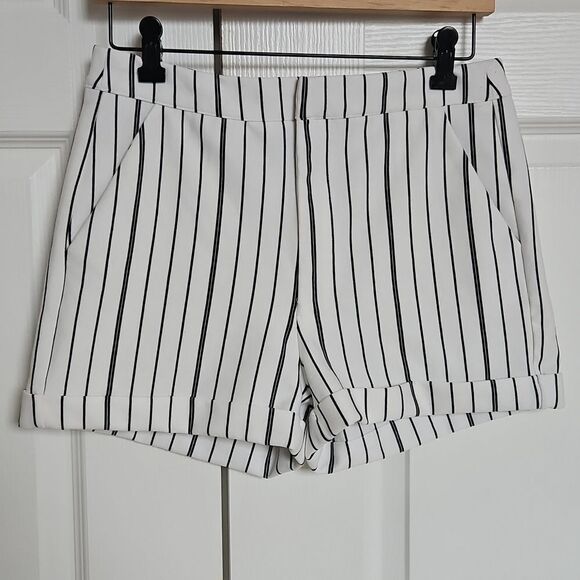 Striped Black and White Women's Shorts - Picture 8 of 16